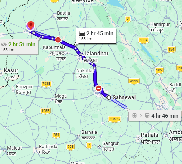 Ludhiana to Amritsar Route Map