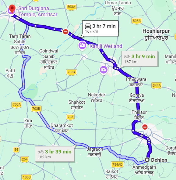 Ludhiana to Amritsar Route Map