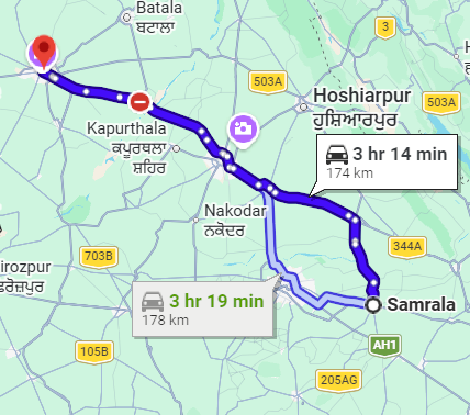 Ludhiana to Amritsar Route Map